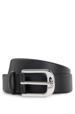 Grained Italian-leather belt with polished pin buckle 1