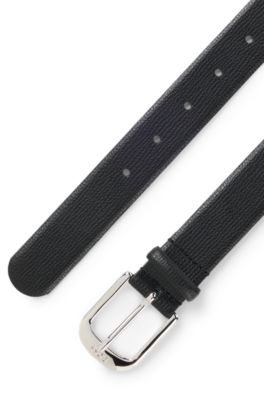 G&uuml;rtel aus genarbtem italienischem Leder mit polierter Dornschlie&szlig;e, Schwarz