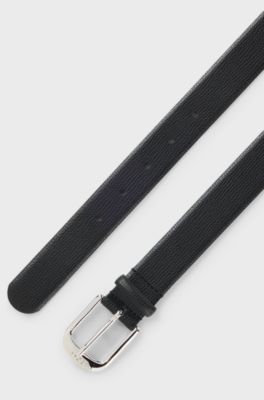 G&uuml;rtel aus genarbtem italienischem Leder mit polierter Dornschlie&szlig;e, Schwarz