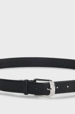 Grained Italian-leather belt with polished pin buckle, Black