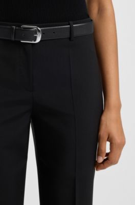 Grained Italian-leather belt with polished pin buckle, Black