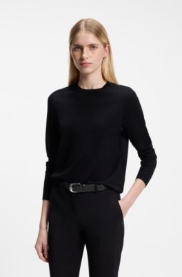 Grained Italian-leather belt with polished pin buckle, Black