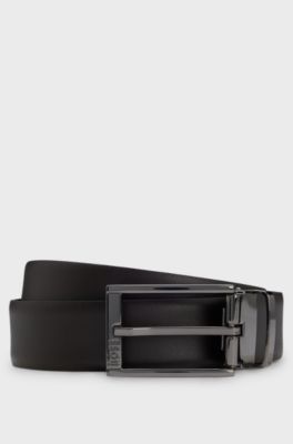 Leather belt with metal keeper, Black