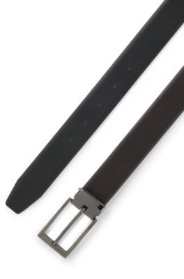 Leather belt with metal keeper, Black