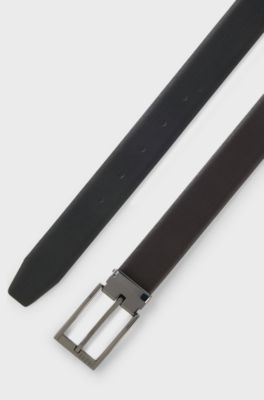 Leather belt with metal keeper, Black