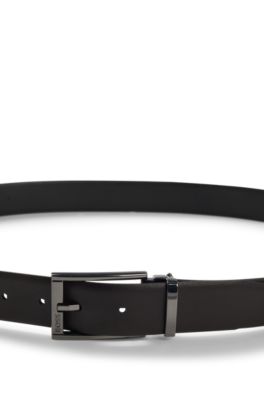 Leather belt with metal keeper, Black
