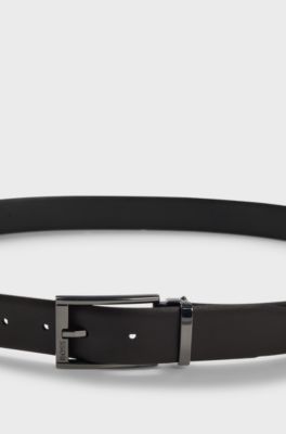 Leather belt with metal keeper, Black