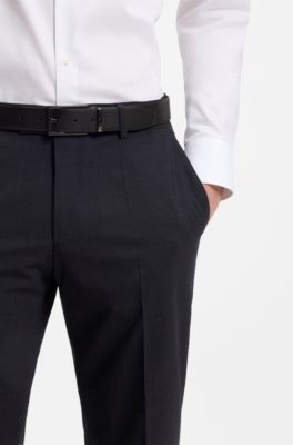 Leather business belt with pin buckle, Black