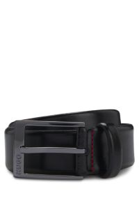 Italian-leather belt with logo-engraved buckle, Black