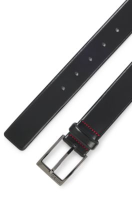 Italian-leather belt with logo-engraved buckle, Black