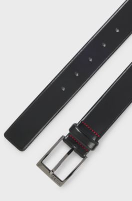 Italian-leather belt with logo-engraved buckle, Black