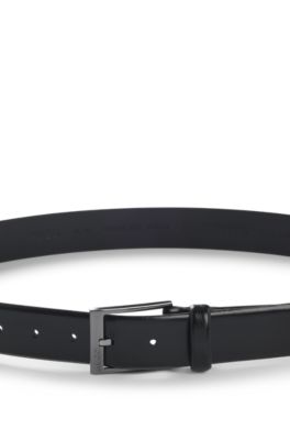 Italian-leather belt with logo-engraved buckle, Black