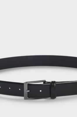 Italian-leather belt with logo-engraved buckle, Black