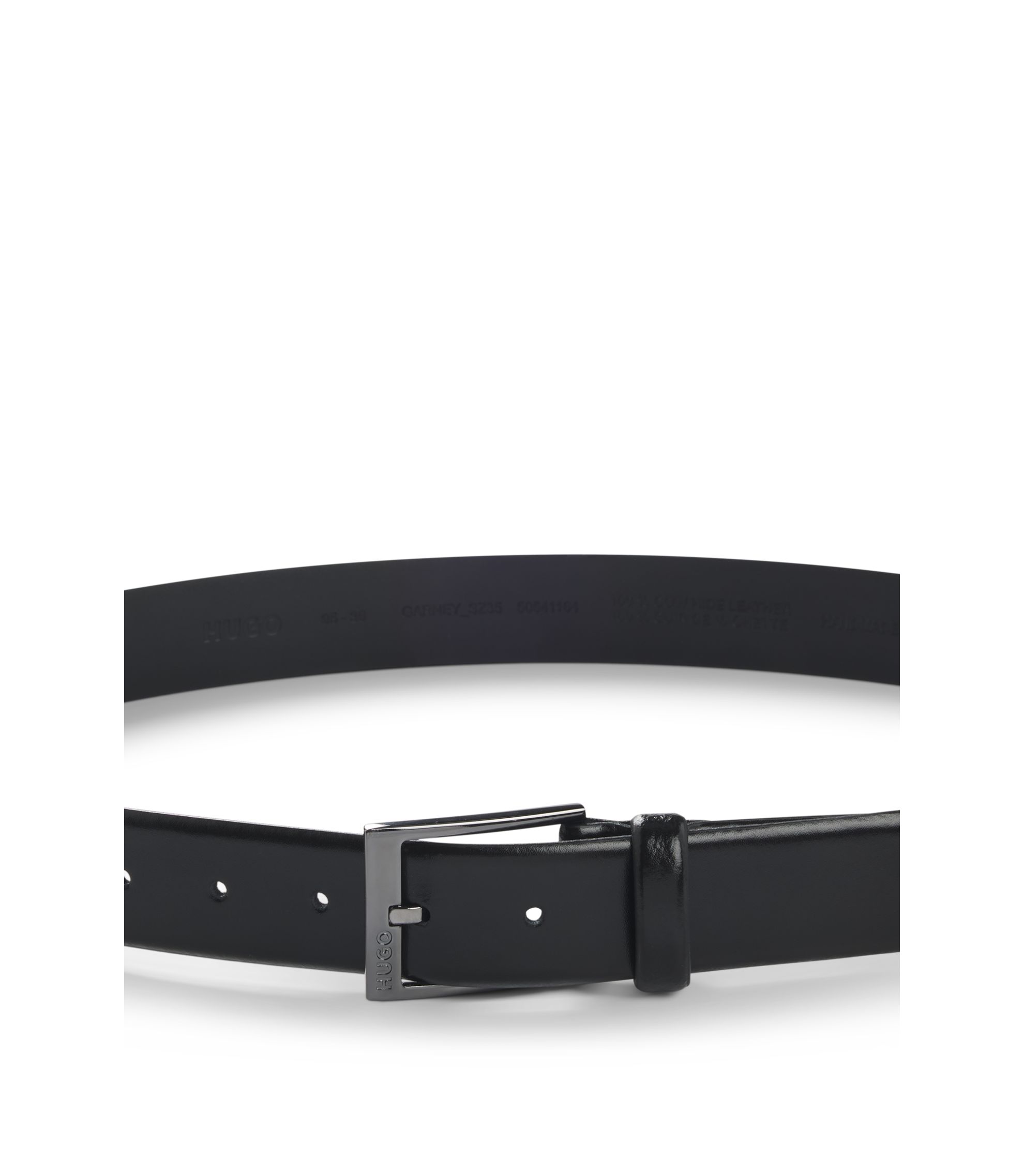 HUGO Italian-leather belt with logo-engraved buckle Black