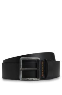 Leather belt with logo buckle, Black