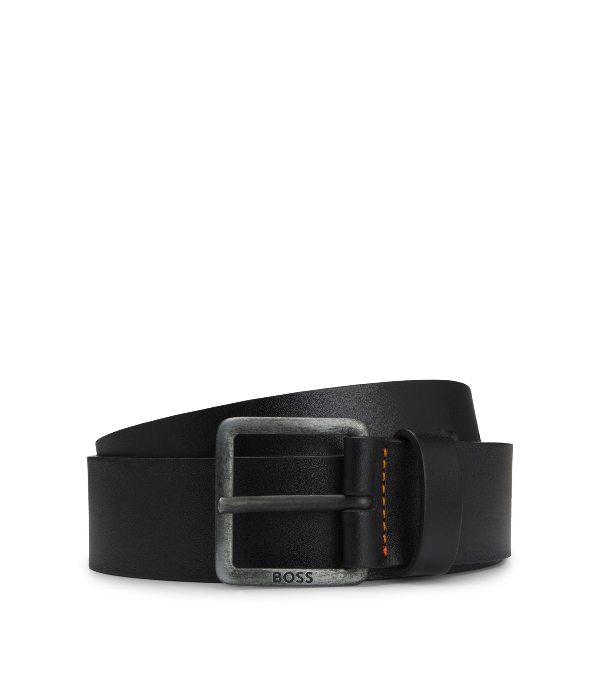 BOSS - レザーベルト ロゴバックル - ブラック