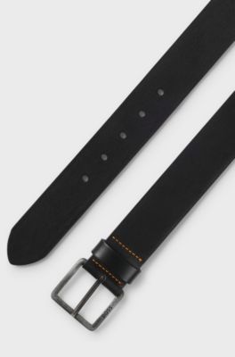 Leather belt with logo buckle, Black