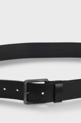 Leather belt with logo buckle, Black