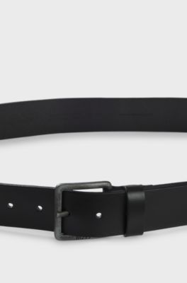 Ceinture en cuir avec boucle logot&eacute;e, Noir