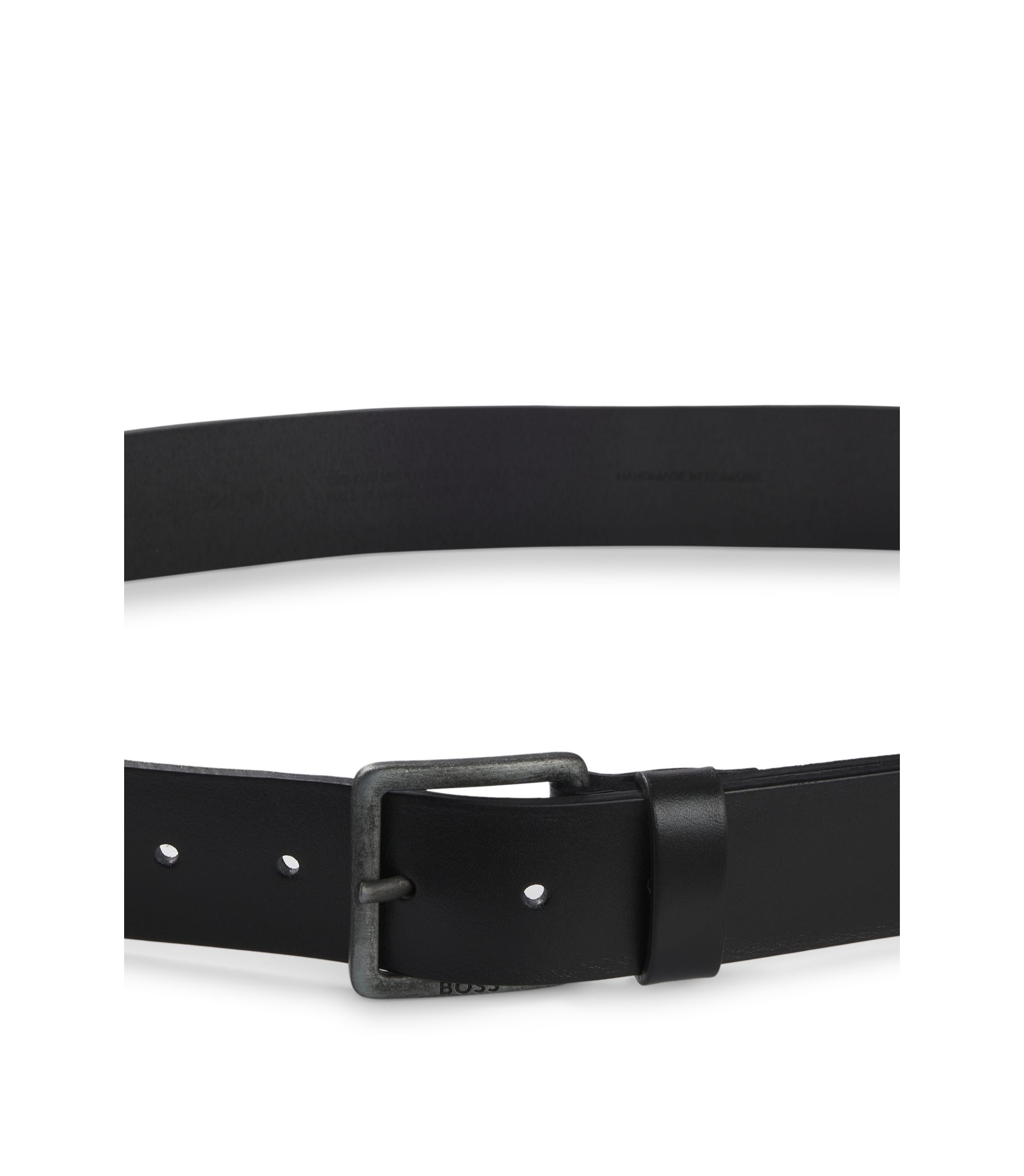 ブラックレザー ベルト ロゴバックル BOSS - レザーベルト ロゴバックル - ブラック