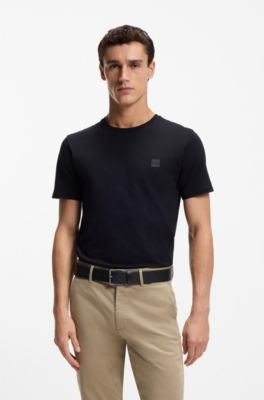 Leather belt with logo buckle, Black