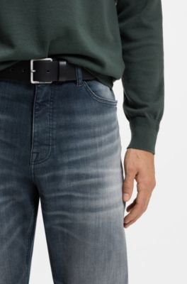 Lederg&uuml;rtel mit Logo-Schlie&szlig;e, Schwarz