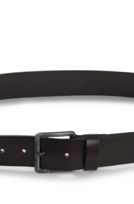 Leather belt with logo buckle, Dark Brown