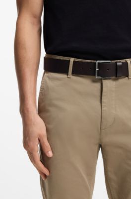 Leather belt with logo buckle, Dark Brown