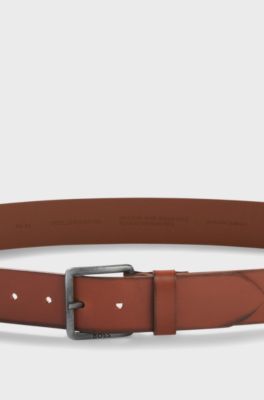 Leather belt with logo buckle, Brown