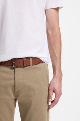 Leather belt with logo buckle, Brown