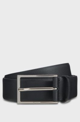 Italian-leather belt with printed texture, Black