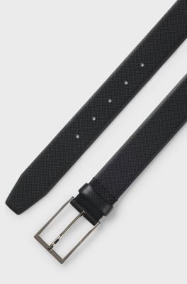 Italian-leather belt with printed texture, Black