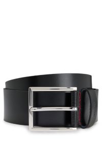 Leather belt with logo keeper, Black