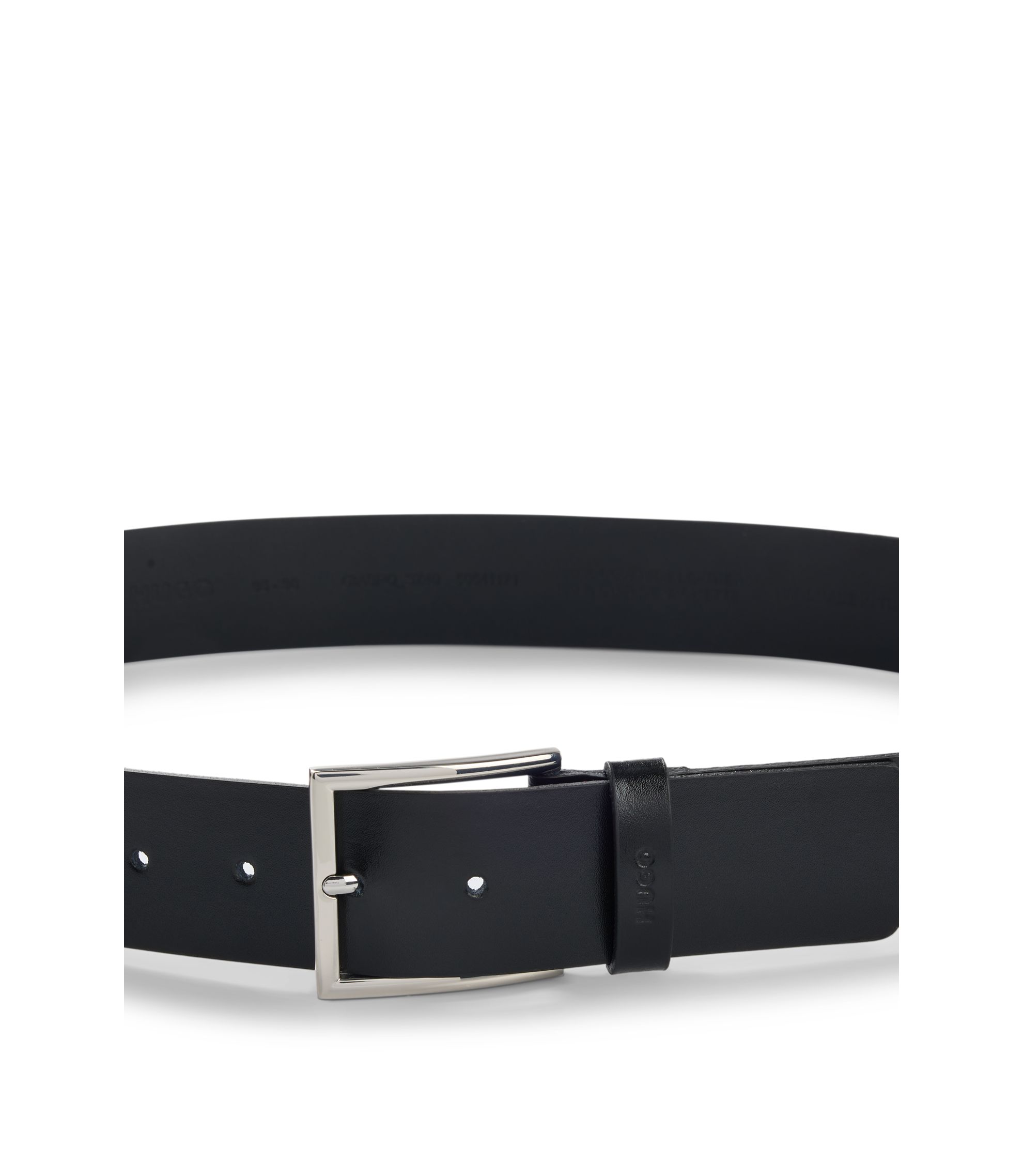 HUGO - スムースレザー ベルト ポリッシュ メタルバックル - ブラック