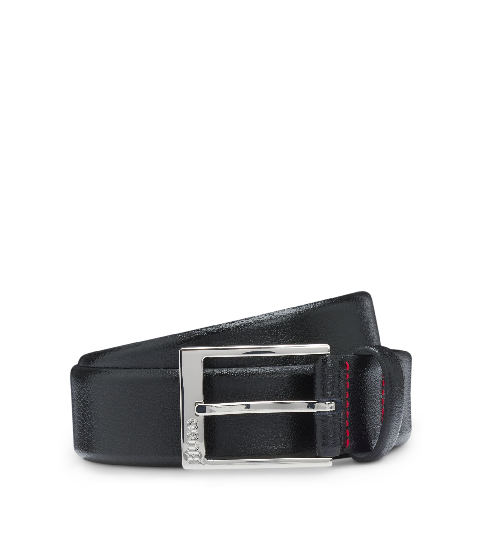 Gürtel aus genarbtem Leder mit Metalldetails in Silber-Optik