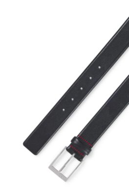 Grained-leather belt with silver-tone hardware, Black