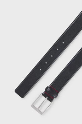 Ceinture en cuir grain&eacute; avec bouclerie argent&eacute;e, Noir