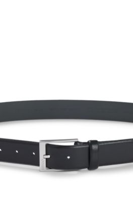 Grained-leather belt with silver-tone hardware, Black