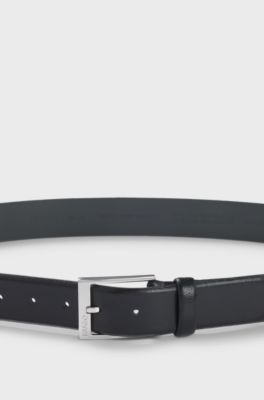 Grained-leather belt with silver-tone hardware, Black