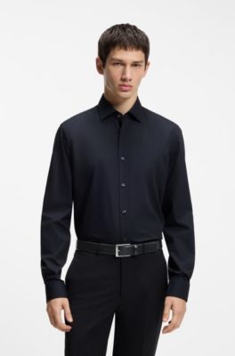 Grained-leather belt with silver-tone hardware, Black