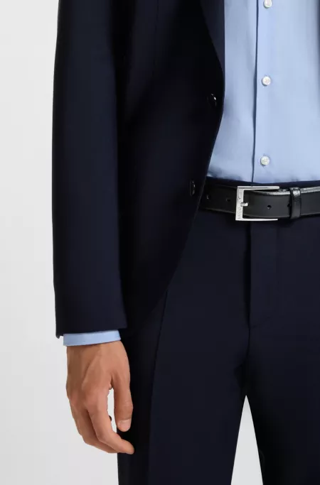 Grained-leather belt with silver-tone hardware