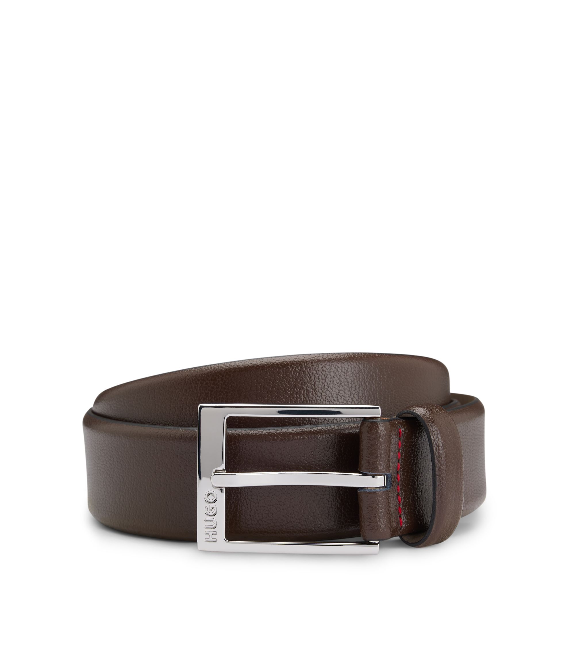 Gürtel aus genarbtem Leder mit Metalldetails in Silber-Optik