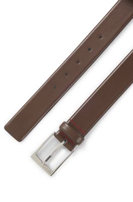 Grained-leather belt with silver-tone hardware, Dark Brown