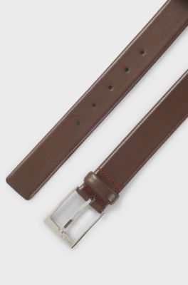 G&uuml;rtel aus genarbtem Leder mit Metalldetails in Silber-Optik, Dunkelbraun