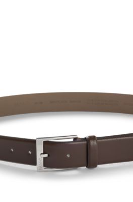 Grained-leather belt with silver-tone hardware, Dark Brown