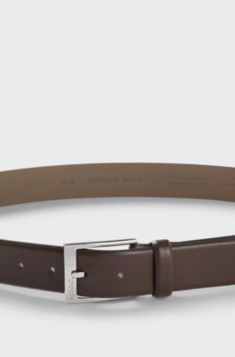 Grained-leather belt with silver-tone hardware, Dark Brown