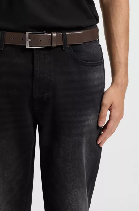 Grained-leather belt with silver-tone hardware