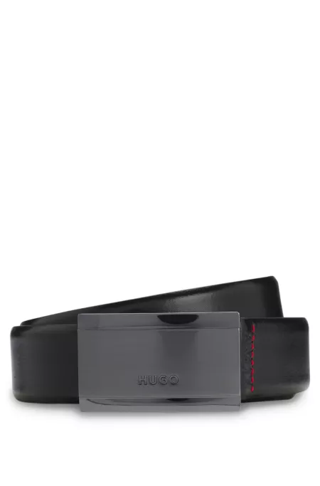 Ceinture en cuir italien avec boucle plate à logo gravé