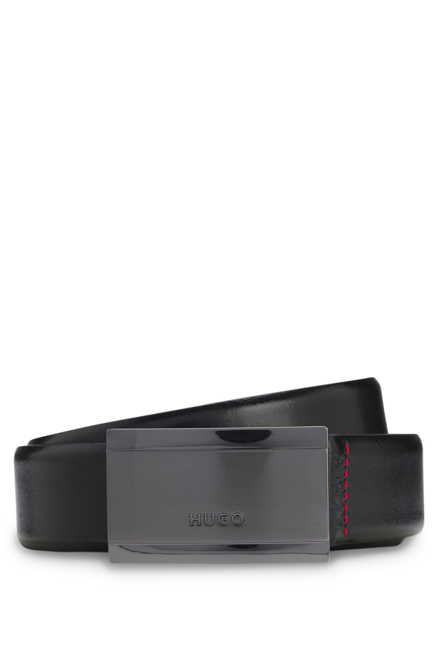 Hugo Italian-leather belt with logo-engraved plaque buckle skärp & hängslen herr