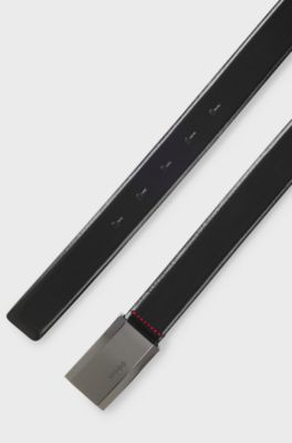 Italian-leather belt with logo-engraved plaque buckle, Black